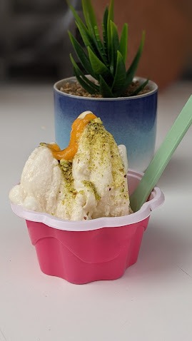 Saffraan en matcha ijs